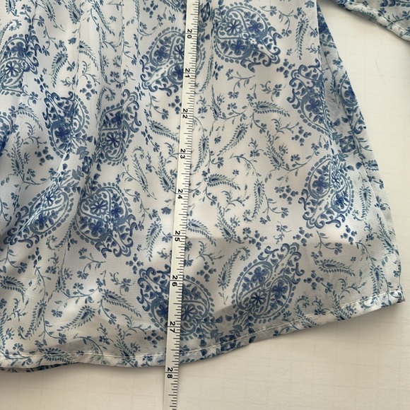 Altar’d State Blue/White Paisley Print Ruffled Bell Sleeve Romper in Size S - Picture 11 of 13
